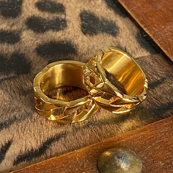 Gold Stainless Steel Cuban Link Rings - Picture 2 of 6